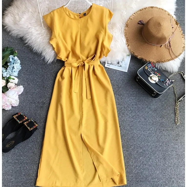 Для женщин Лето 2019 г. Полосатый рукавов оборками прямо один шаг длинное платье