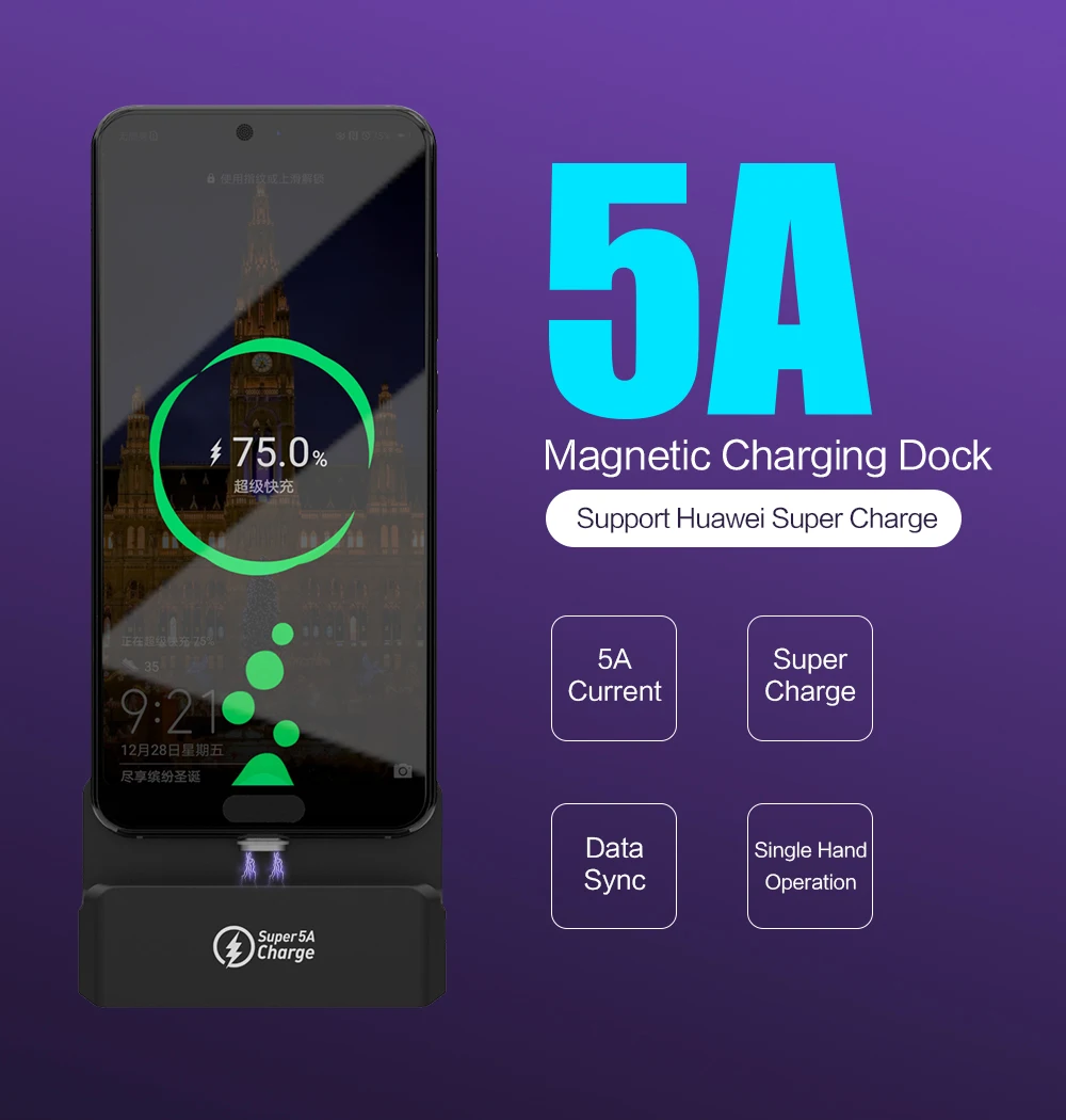 SIKAI 5A супер зарядка Магнитная зарядная док-станция USB кабель для huawei mate 20 Pro магнит Быстрая зарядка Подставка для huawei honor 10