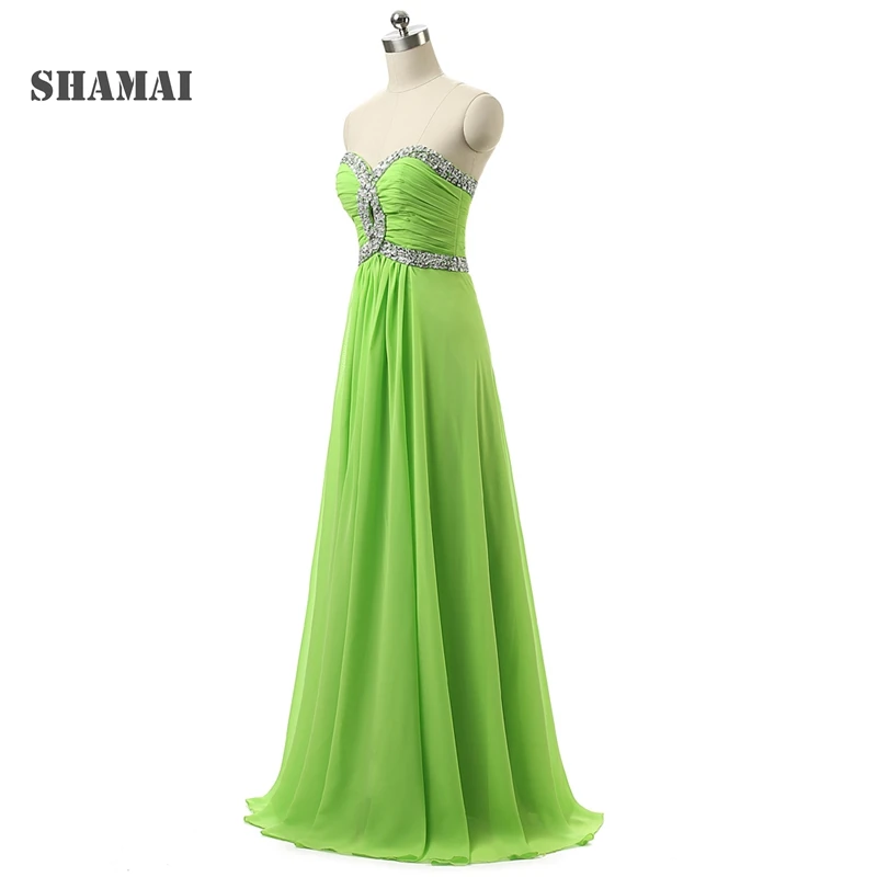 

SHAMAI Lime Green Bridesmaid Dresses Long Sweetheart Beaded Pleated Chiffon Wedding Party Dress Bridesmaids Formal Dress Cheap