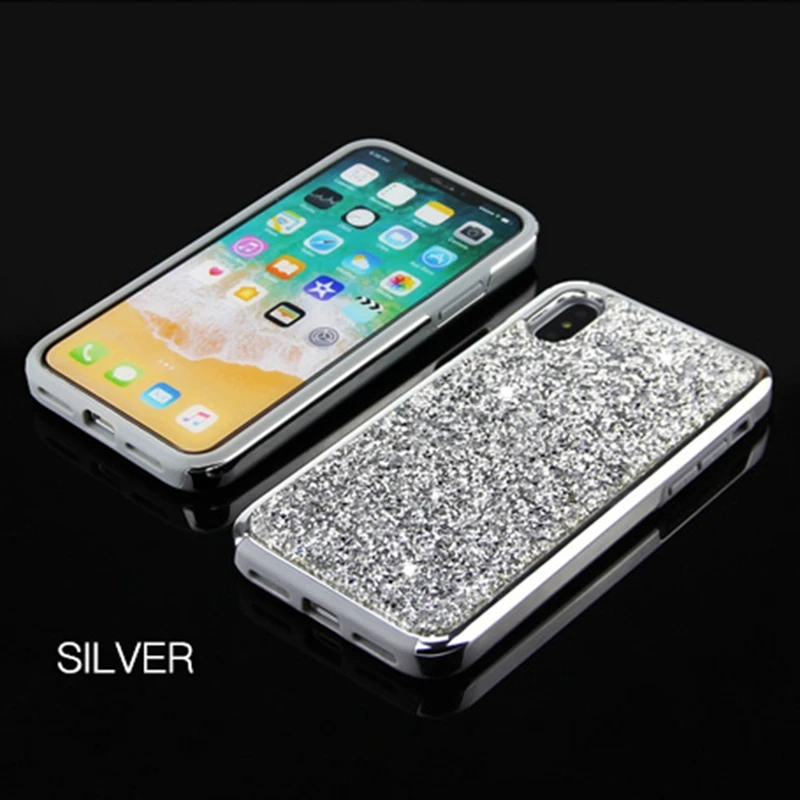 Чехол для девочки iPhone X 6 S 7 8 Plus роскошный блестящий с бриллиантами сверхпрочный PC