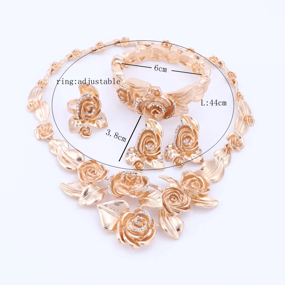 Женские Ювелирные наборы с золотыми розовыми цветами Трендовое ожерелье