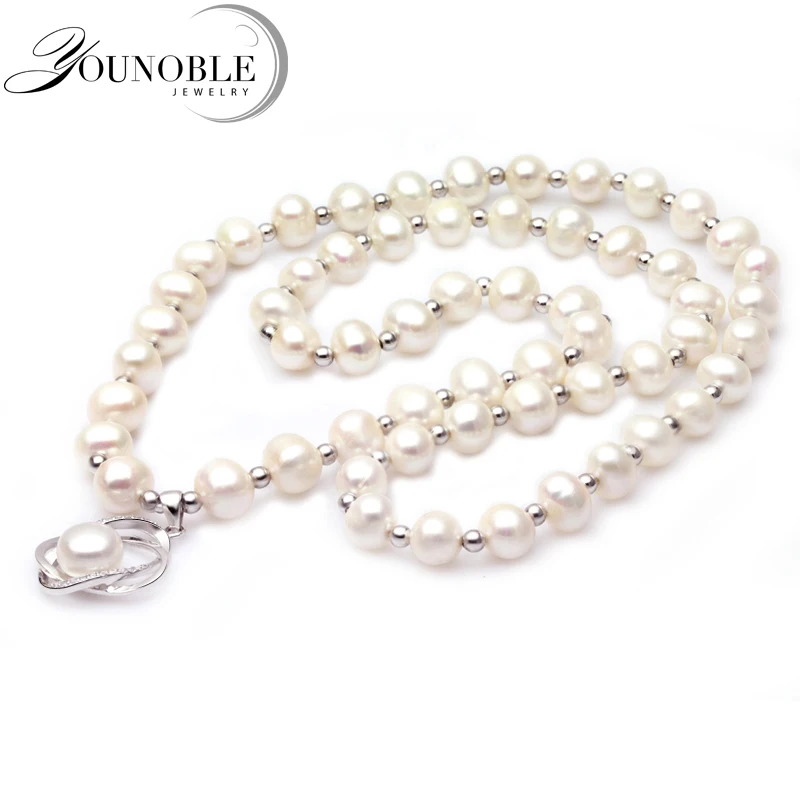 

YouNoble High Quality Long Pearl Pendant Necklace Natural Freshwater Pearl 925 Sterling Silver Jewelry Women Statement Necklace