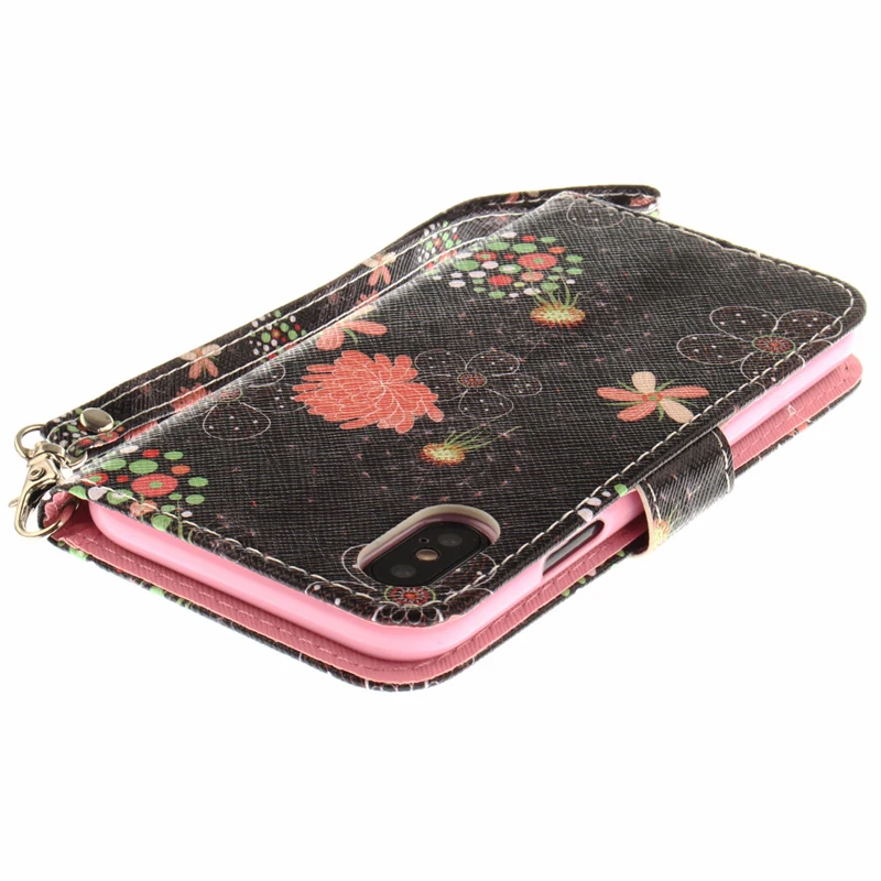 Black background red lotus Phone Case For IPhon5 5S 6S 7 8 x Puls Back Cover Flip Shell Wallet Stand |