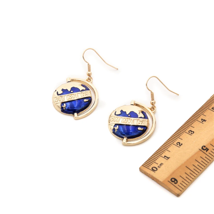 Серьги капельки Blue Planet Universe Globe Earth простые серьги с золотой эмалью подвеской Love