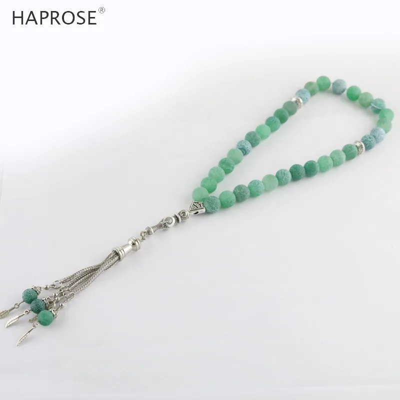 Натуральный агат браслет Молитва Исламская Мусульманский tasbih Аллах четки 33 бусины зеленый закаленный Агат камень браслет 6-10 мм