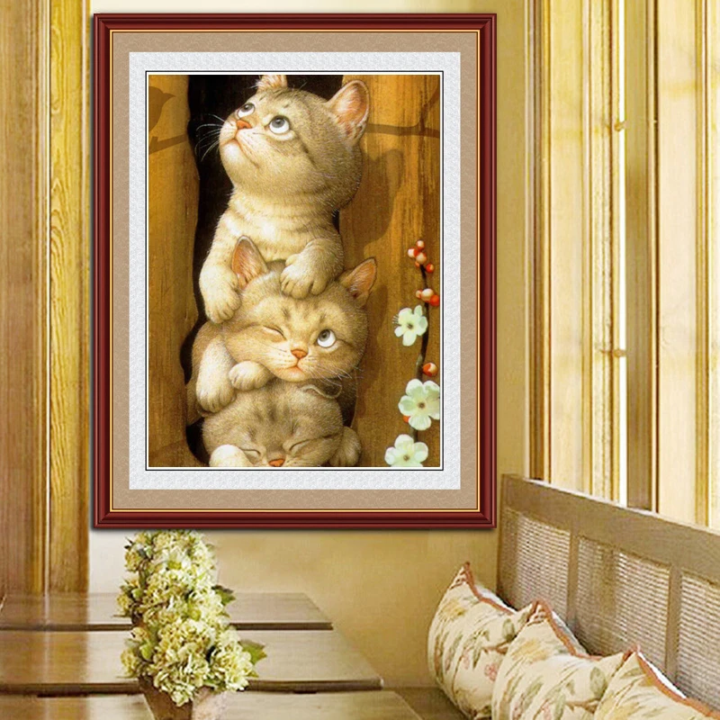 New Diamond Embroidery 5D Diy Painting Cross Stitch Cute cat Round Mosaic Animal Home Paintings hobbies crafts | Дом и сад