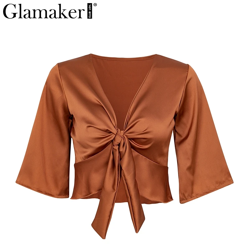 Женская блузка Glamaker белая бандажная с рукавом фонариком и оборками для фитнеса