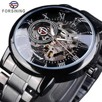 forsining 3d hollow engraving full black clock luminous hands mens mechanical watches top brand luxury black stainless steel