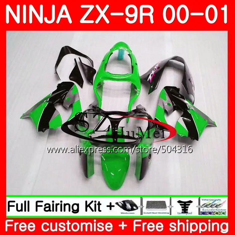

Body For KAWASAKI NINJA ZX9 R ZX900 ZX 9R 00-01 ZX 900 26SH9 green black ZX 9 R 900CC ZX9R 00 01 ZX-9R 2000 2001 Fairings kit