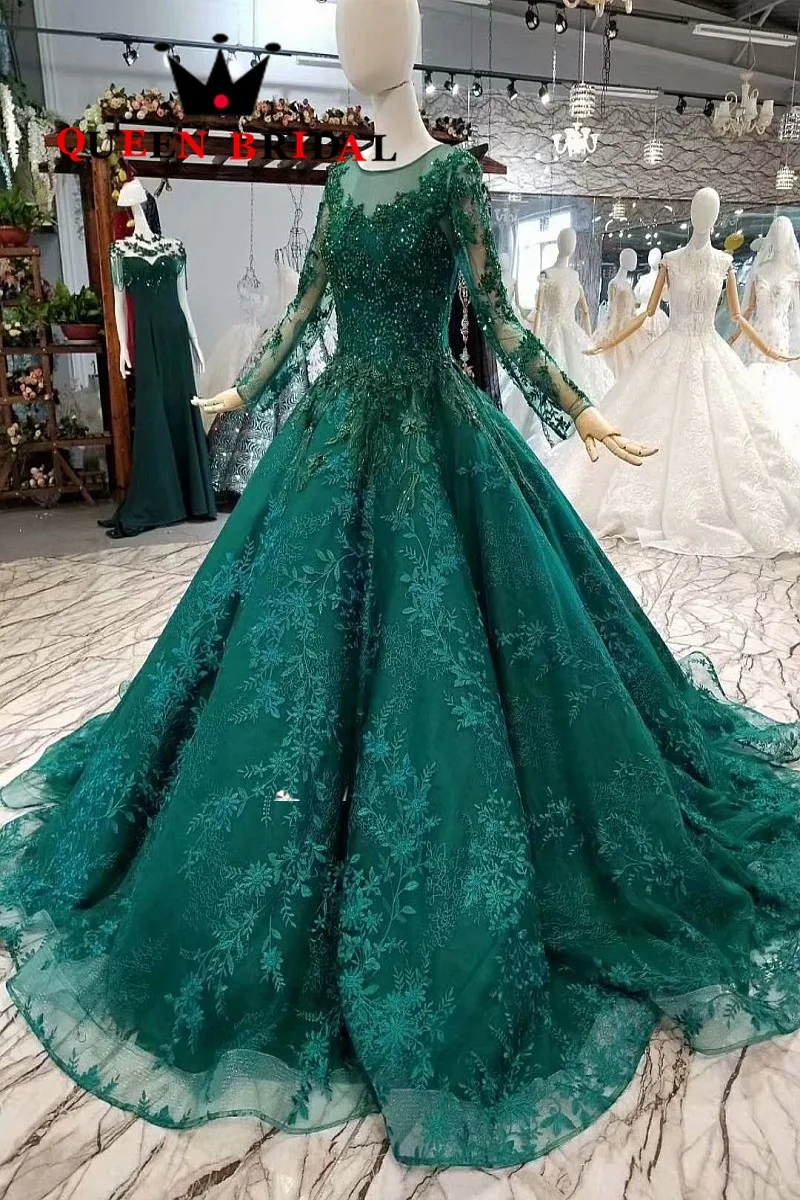 Real Photos 2021 Vestido De Festa Lace Sequins Beading Evening Dress Robe De Soiree Long Sleeves Lady Evening Gown EV120