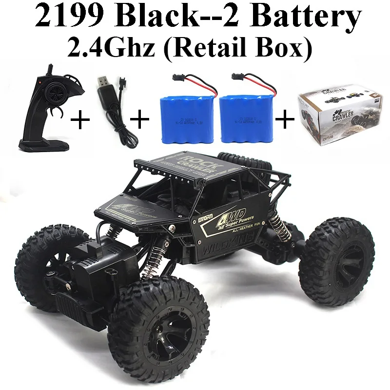 Бренд Rock Crawler 1:18 4WD Радиоуправляемая машинка из металлического сплава, игрушки на радиоуправлении, игрушки для детей и мальчиков, подарки 2199 - Цвет: Black-Set-4