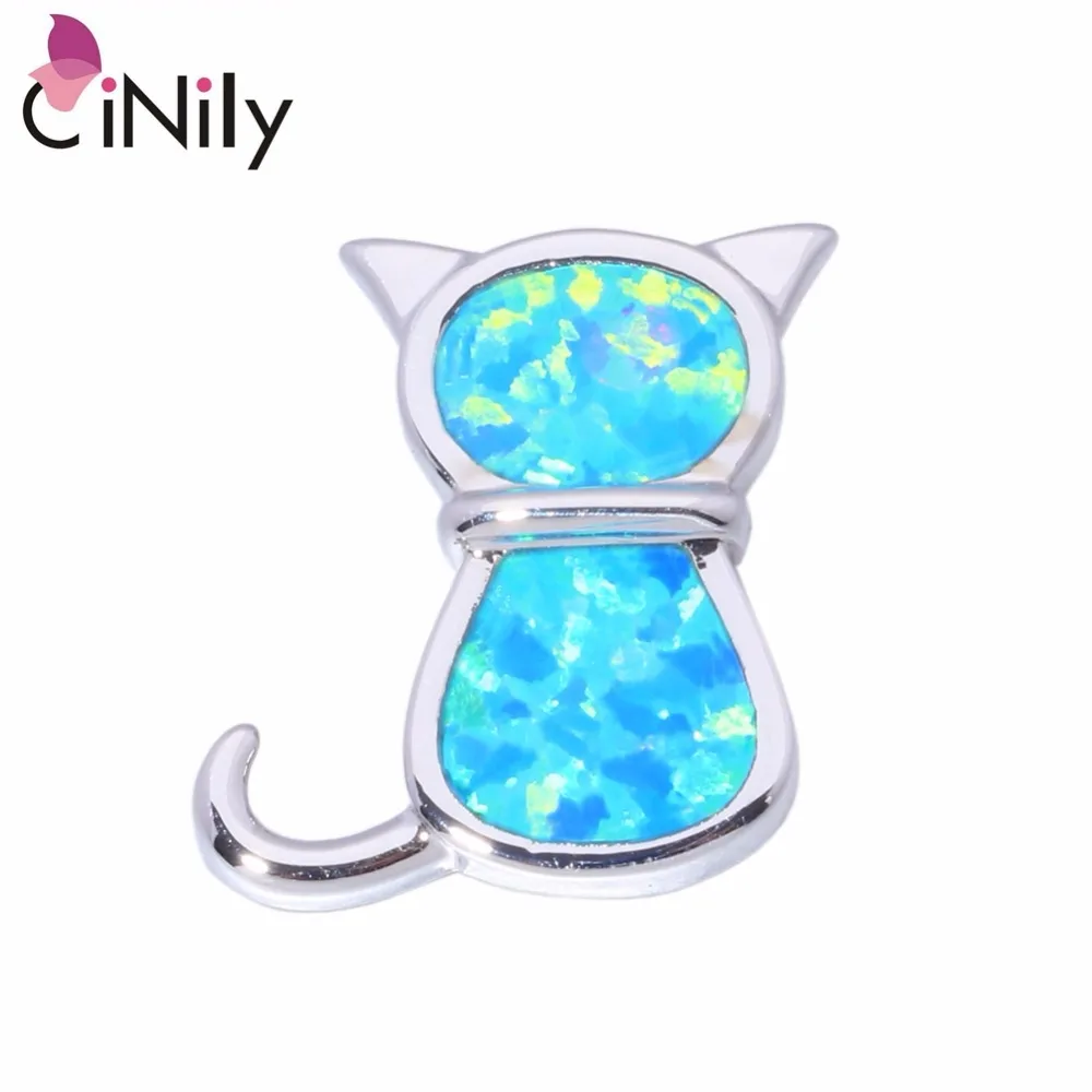 

CiNily Created Blue Fire Opal Silver Plated Wholesale Lovely Cute Cat for Women Jewelry Pendant 16mm Without the Chain OD6642