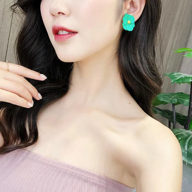 Цветок Корейский стиль Элегантные 2019 Серьги-штырьки для женщин Геометрические серьги Большие винтажные серьги Модные украшения.