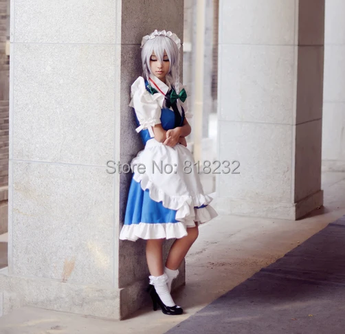 TouHou Project Izayoi Sakuya платье с передником для горничной наряд Униформа аниме костюмы
