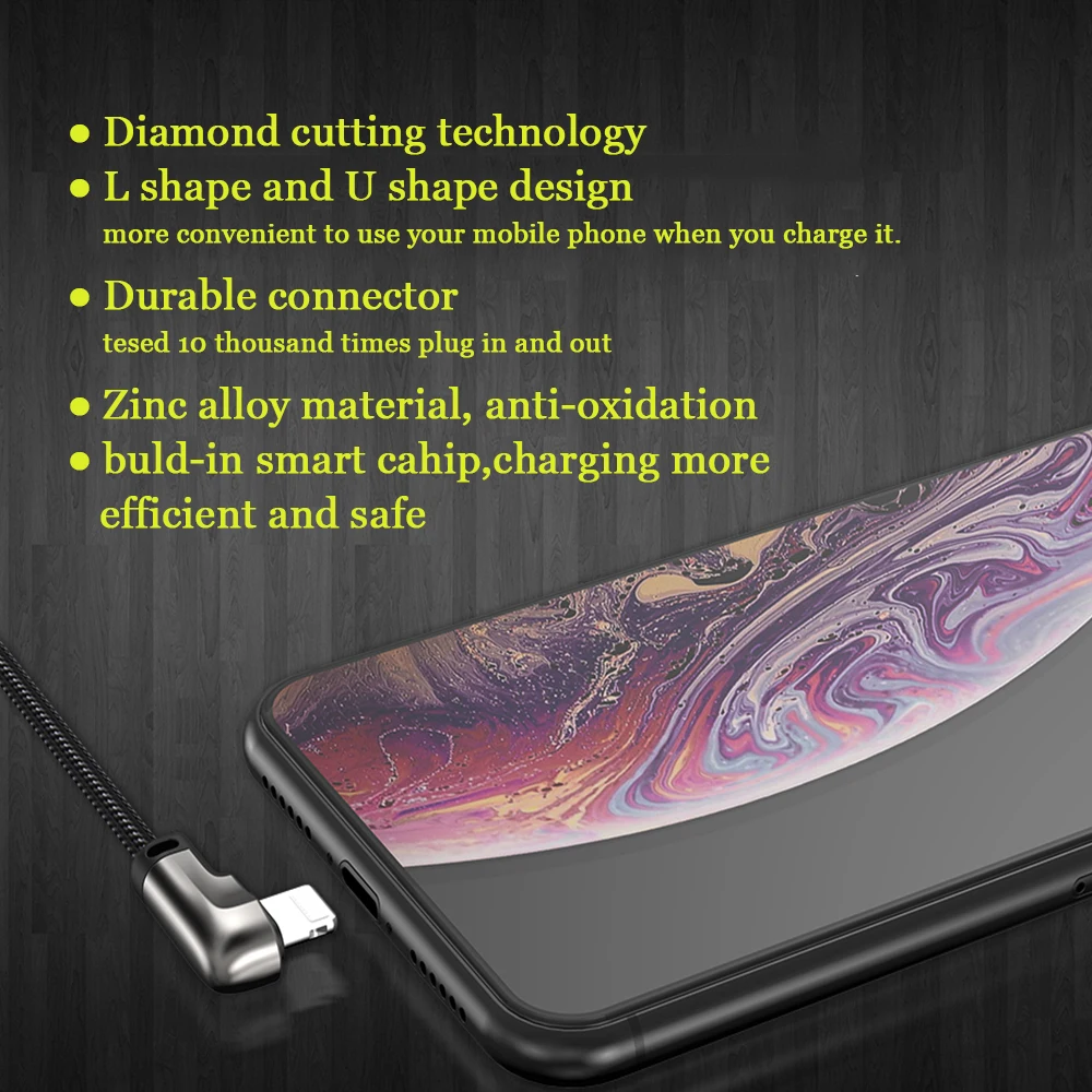 USB кабель для зарядного устройства WSKEN L образной формы iPhone XS Max XR 8 7 6S 5 Plus iPad