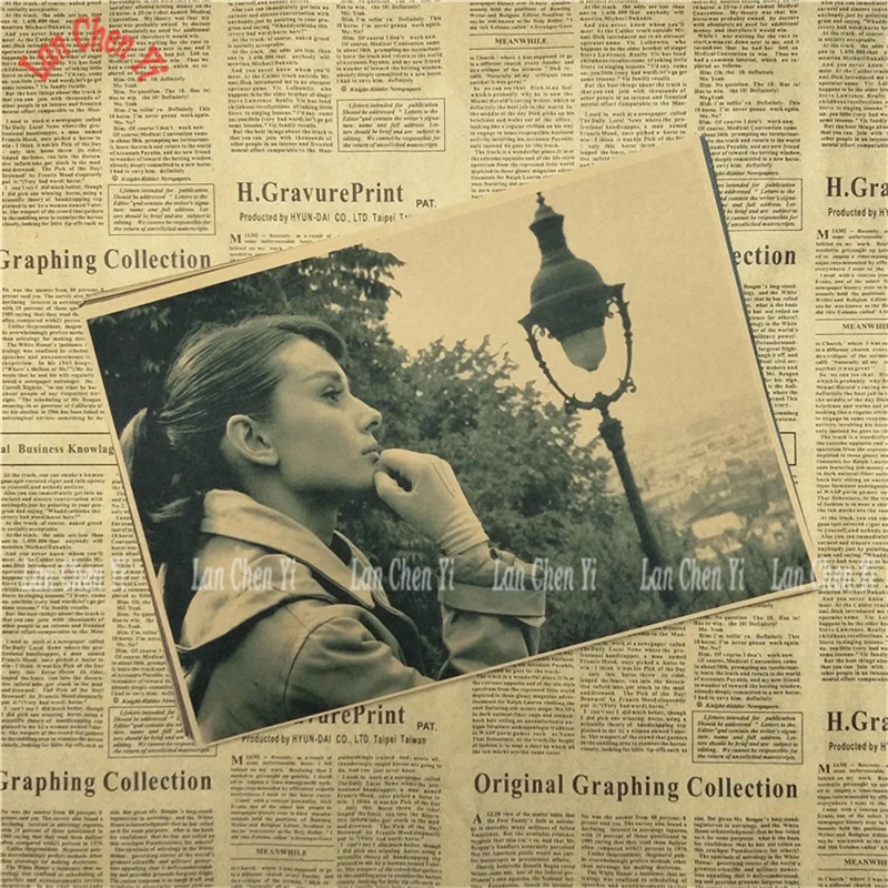 Одри Хепберн крафт бумага постер для бара/кафе ретро декор живопись настенные