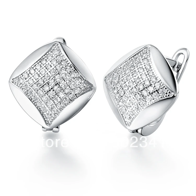 Женские квадратные серьги серебряного цвета с кристаллами R138|women earrings|earrings for
