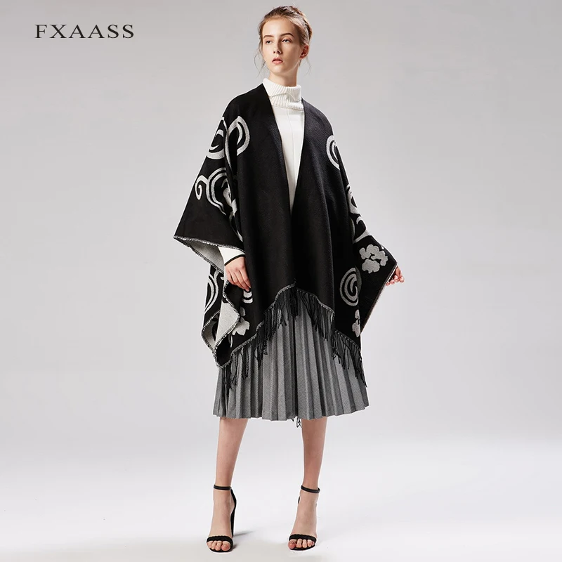FXAASS новая осенне-зимняя шаль Модное пончо с цветами Тай Чи женский шарф накидка