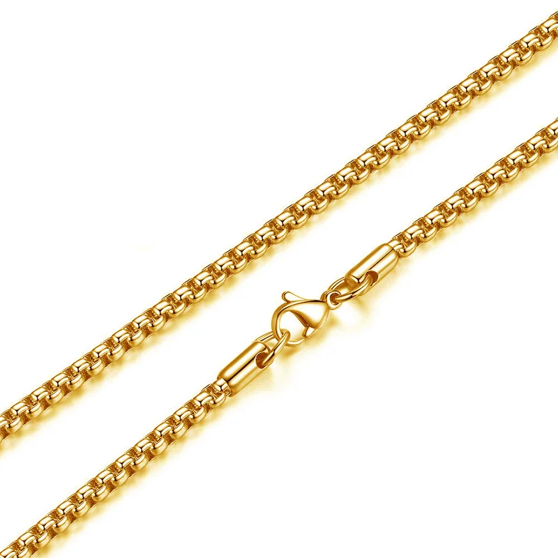 AMGJ 2-6mm Box Chain Necklaces for Women Men Gold Color Stainless Steel Necklace 2018 Fashion Jewelry Wholesale | Украшения и