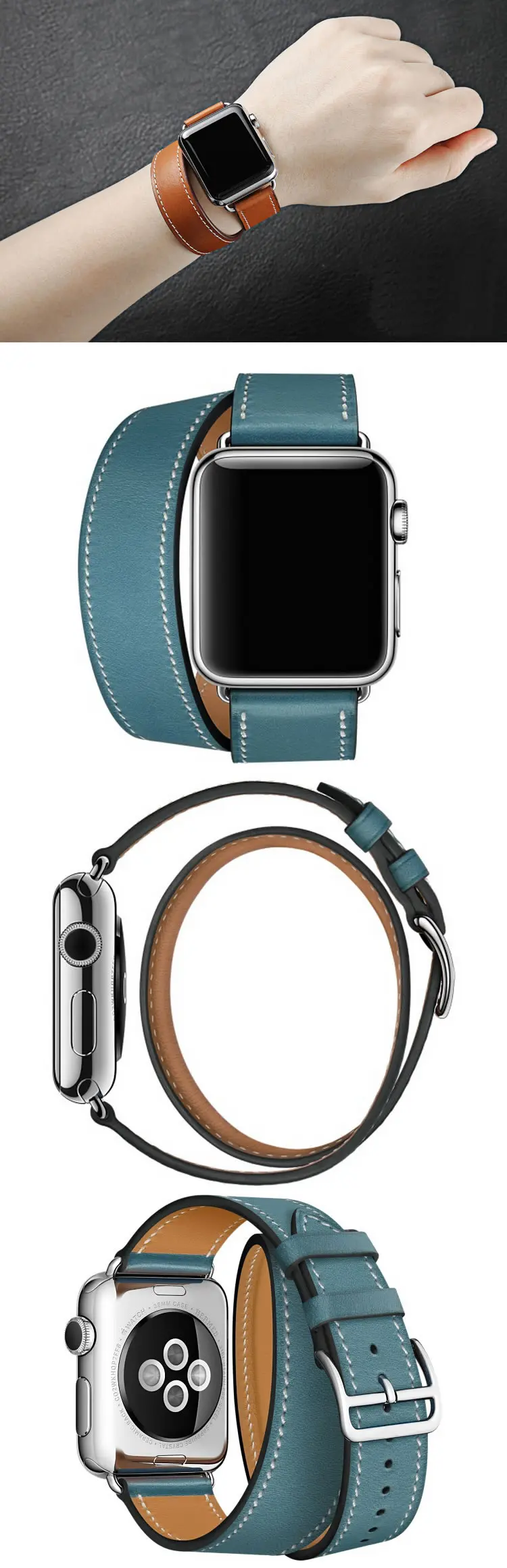 Новейшие ремешки для часов из натуральной кожи Double Tour и Revit на заказ для Apple Watch series 4 1 2 3 iWatch herme Ремешки для наручных часов