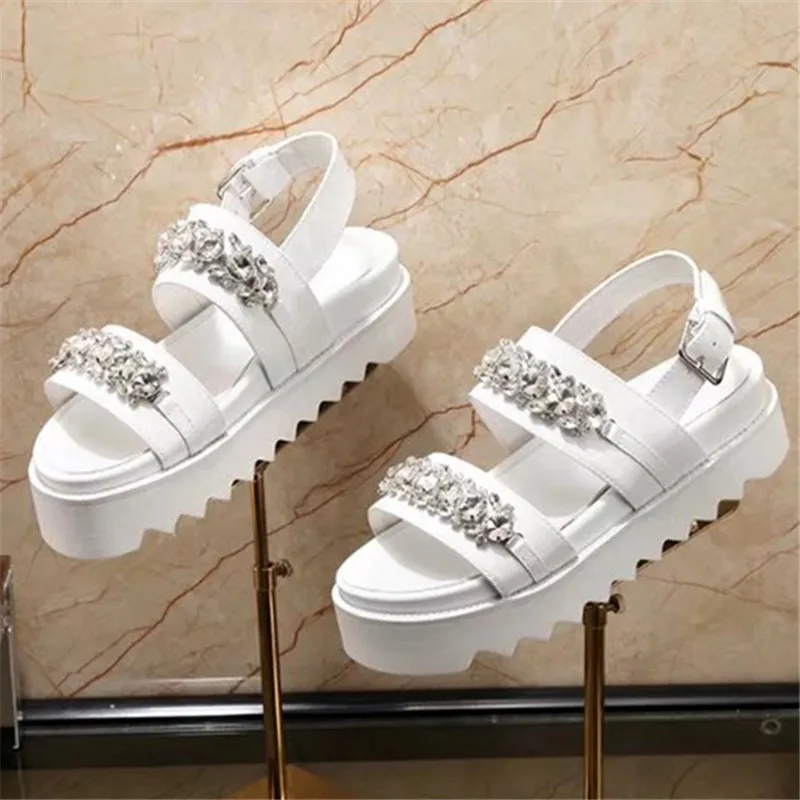 Rhinestone Women Platform Sandals Shoes Chains Summer Wedges Zapatos Mujer Crystal Wedding Brand Sapato Feminino Sandalias | Обувь