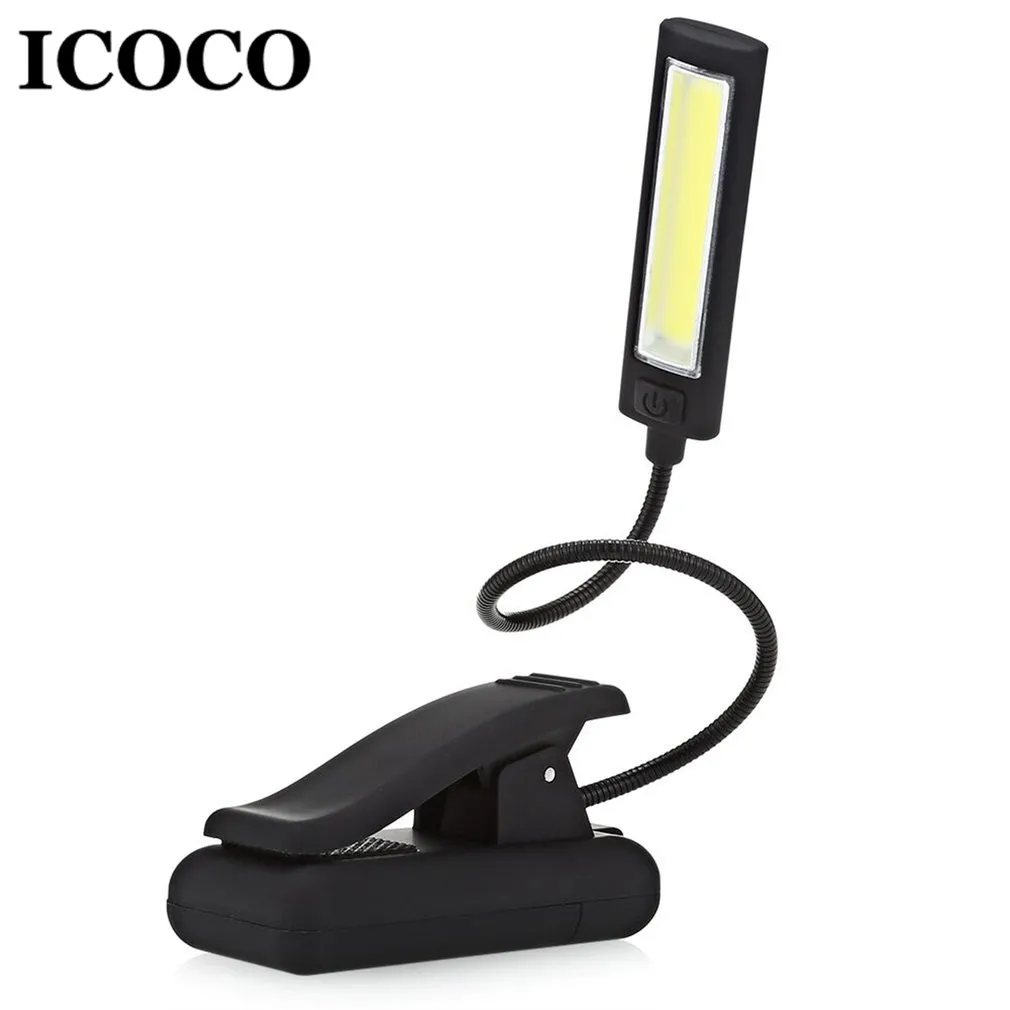 ICOCO Портативный USB батарейный зажим для чтения Светодиодная лампа 6 Вт COB Гибкая