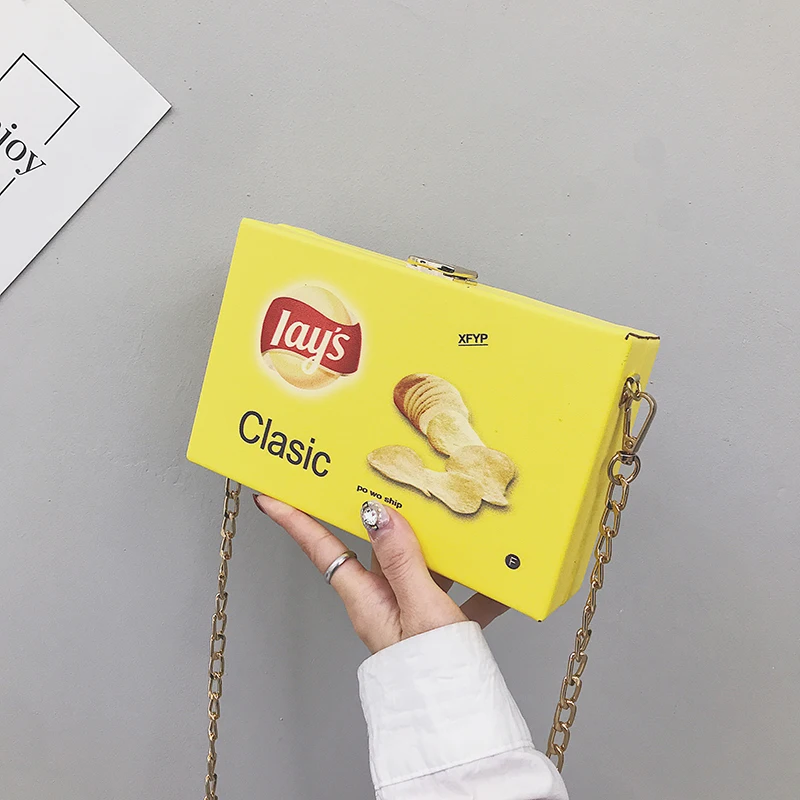 Fun Potato Chips Print Box Style Pu Ladies Clutch Shoulder Bag Handbag Totes Crossbdoy Mini Messenger Women Bolsa Flap | Багаж и сумки