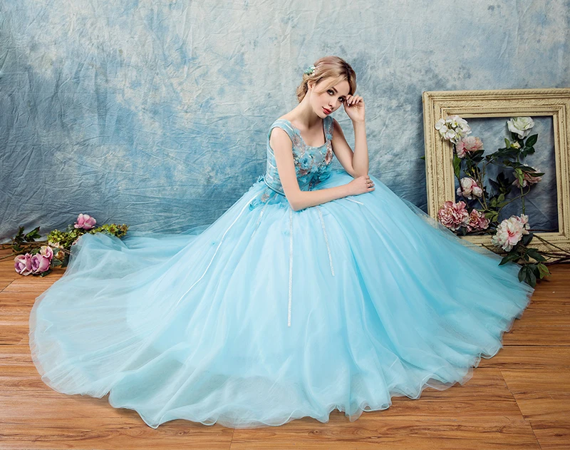 Синие пышные платья элегантные фатиновые с кружевом Vestidos De Debutantes Para