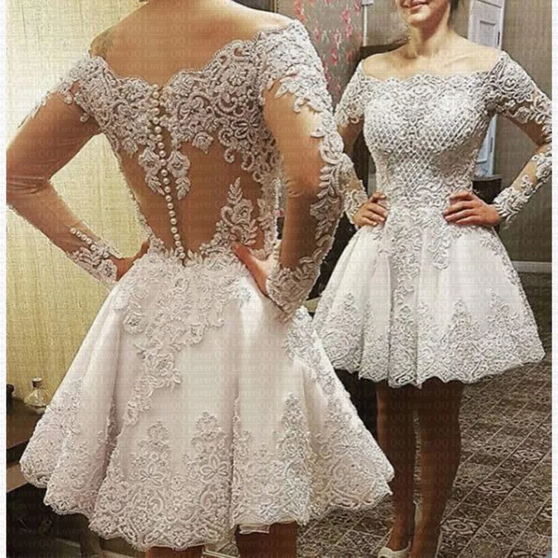Vestido De Noiva Boat Neck Long Sleeves 2 in 1 Wedding Dress 2021 Luxury Bride Robe Mariee Bridal Gowns | Свадьбы и торжества