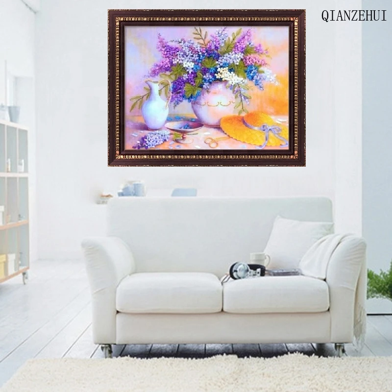 QIANZEHUI DIY Rhinestone plastic crafts diamond Lavender plants painting cross stitch full embroidery | Дом и сад