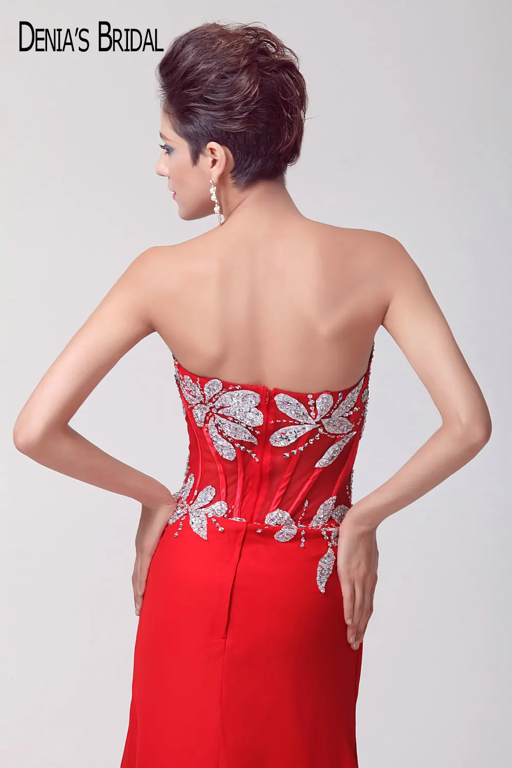 2017 реальные изображения красное милое вечернее платье без рукавов с бусинами