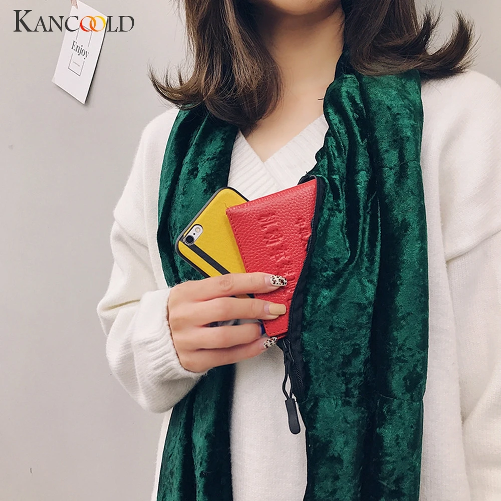 KANCOOLD шарф женский унисекс зимний бархатный теплый петля на молнии потайной карман Бесконечность шарф шаль-кольцо модный шарф для женщин 2018Nov22