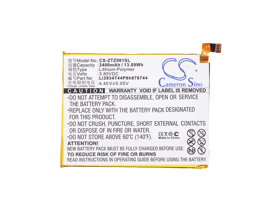 Аккумулятор Cameron Sino 3400 мАч Li3934T44P8h876744 Li3934T44PH8H876744 для ZTE Imperial Max Z963U Z963VL Z981 Z988|cameron