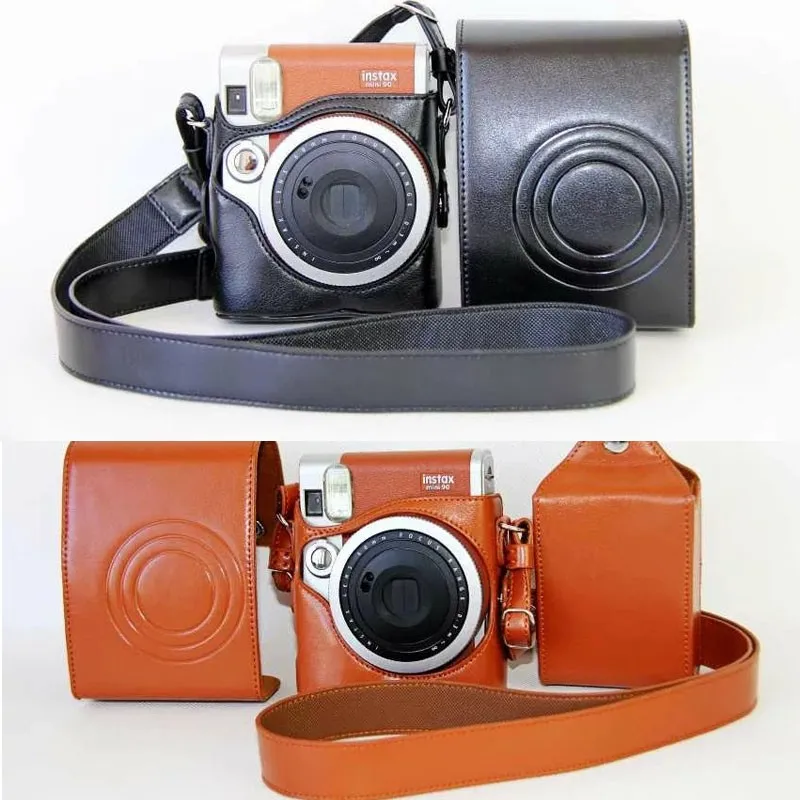 Черный/Коричневый чехол из искусственной кожи для Fuji Fujifilm Instax Mini 90 сумка цифровой