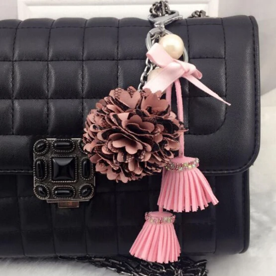 

Cute Suede Tassel Cloth flower Bag Keychain Key Hanger Key Ring for Women
