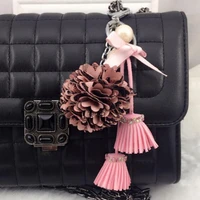 cute suede tassel cloth flower bag keychain key hanger key ring for women