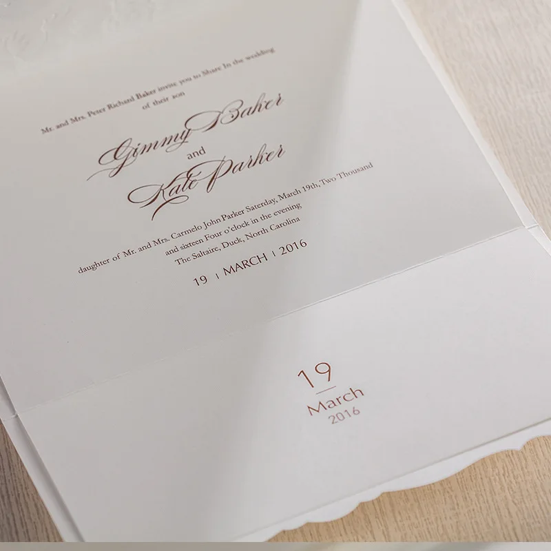 Белый Цвет цветочный дизайн свадебные приглашения карты с белой лентой|wedding