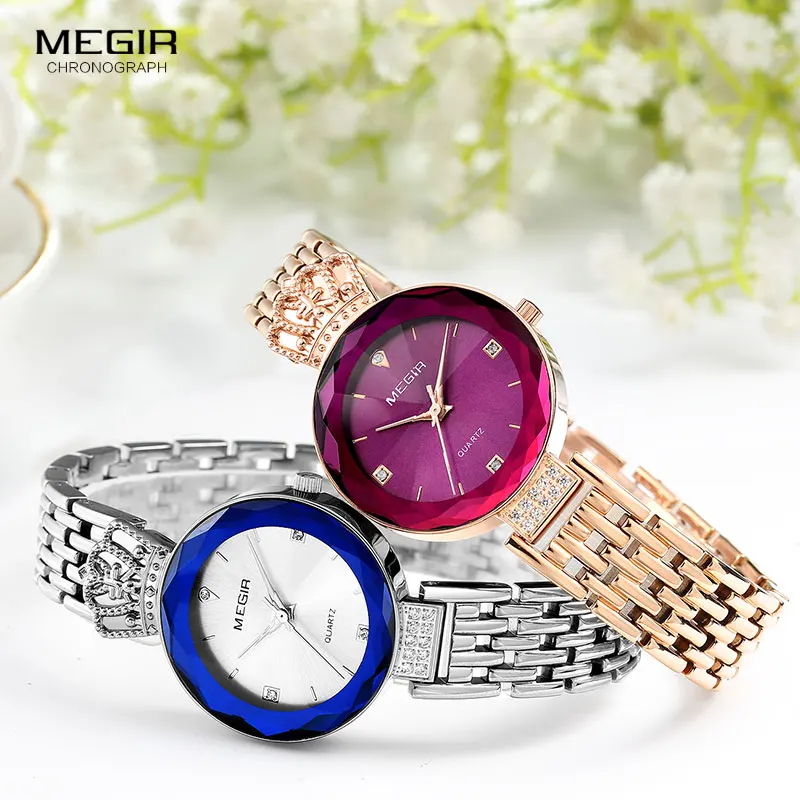 Megir Quartz часы для женщин медный металлический браслет ремешок простые Роскошные наручные часы женские часы 4216 фиолетовый