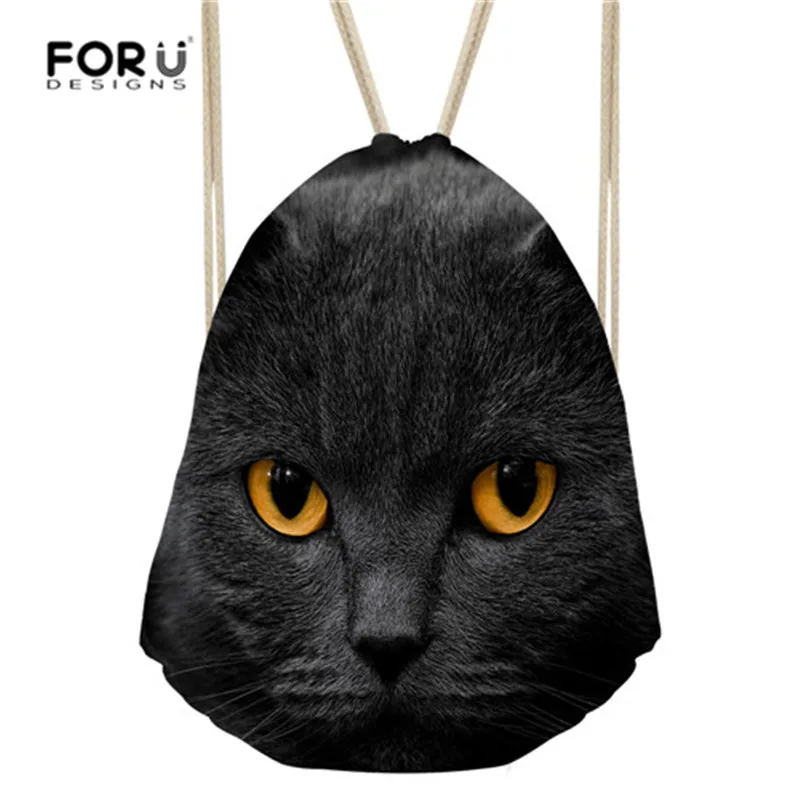 

FORUDESIGNS Black Cat Pattern Canadian Hairless Cat Women Backpack Girls Drawstring Bags Kawaii Rucksack for Girls sac a dos