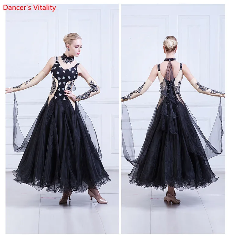 Черный/белый/красный Стразы платье для отдыха стандартный танцевальный костюм