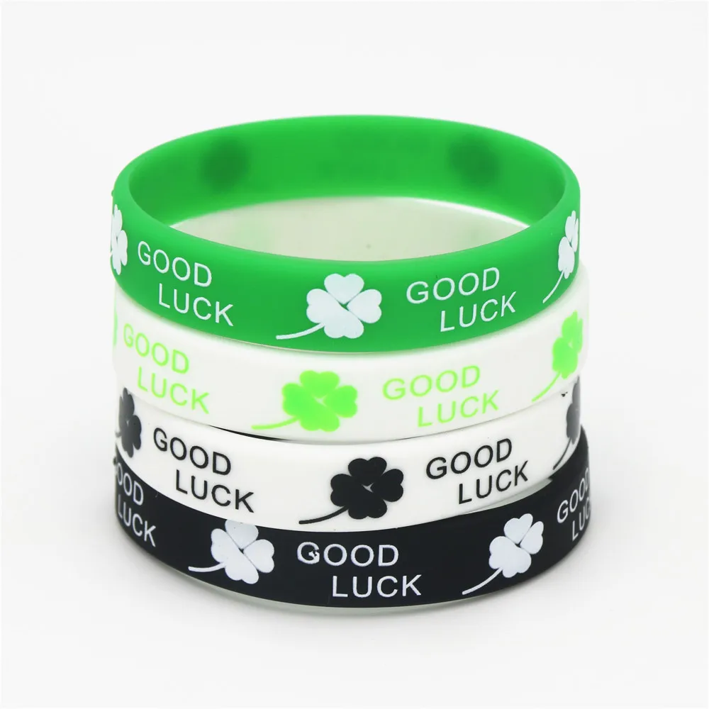 

1PC New Sports Clover Good Luck Silicone Wristband Black Green White Silicone Rubber Bracelets&Bangles Girls Boys Gifts SH206