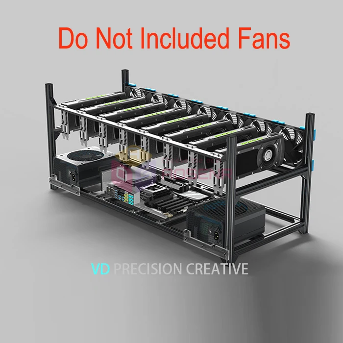 Новинка 8 GPU алюминиевый Штабелируемый чехол с открытым воздухом для майнинга