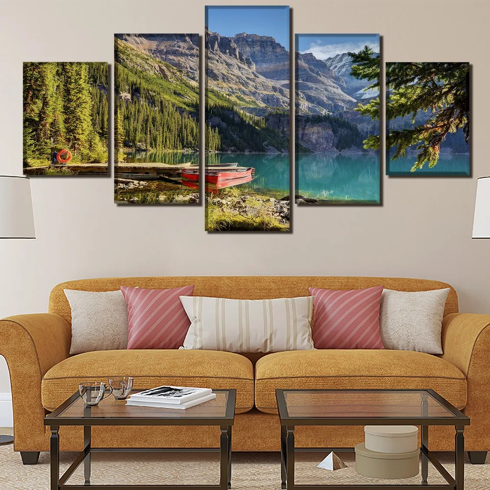 Современный холст HD печатные картины домашние декоративные 5 штук озеро и плакат