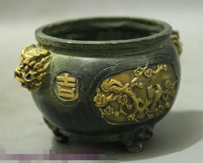 SCY S4540 китайский буддийский старый Бронзовый позолоченный лев голова Птица