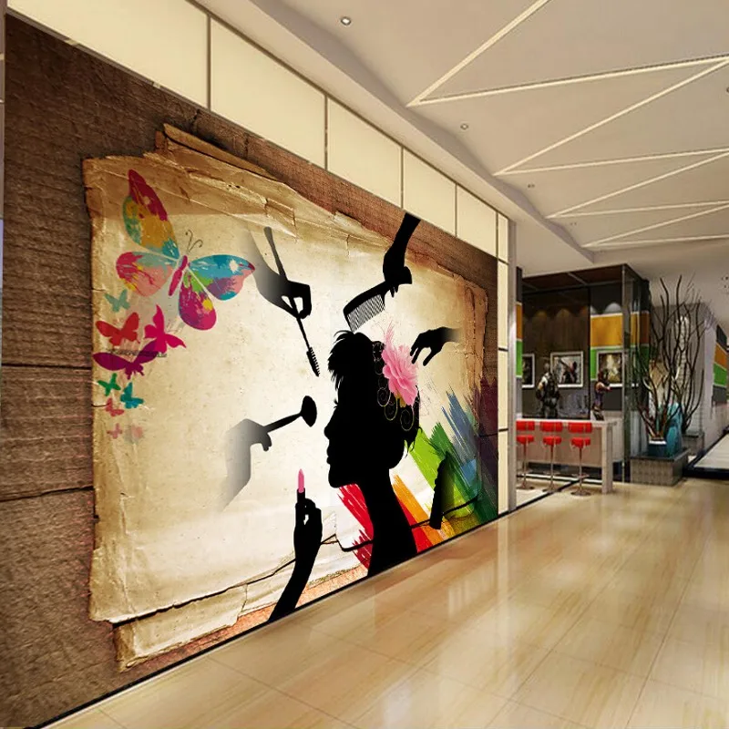 Пользовательские фото обои ретро силуэт красочный салон красоты декоративный