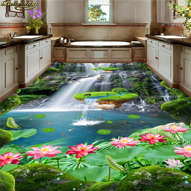 Фотообои beibehang на заказ картина для пола тройка газон скала водопад маленький
