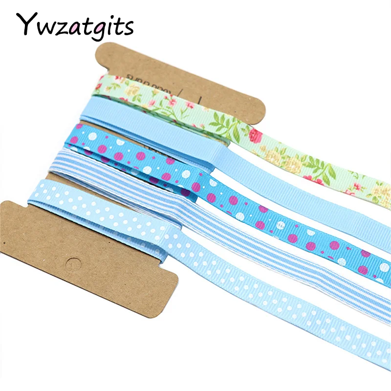 Ywzatgits 5 лет/Лот, 1y/цвет 3/" 10 мм многоцветная печать корсажная лента декоративные поделки аксессуары YR0401 - Цвет: Blue range