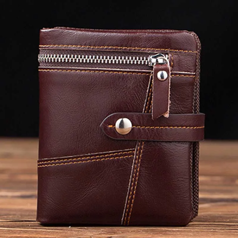 Top Retro Men's Leather Brand Luxury Wallet Short Paragraph Casual Slim Handsome Credit Card Photo Position Purse | Багаж и сумки