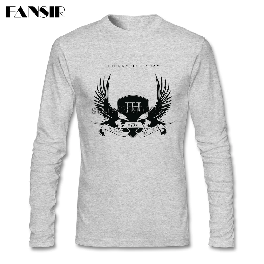 Popular T-shirts Men Boy Johnny Hallyday Round Neck Long Sleeve Cotton T-shirt Asian Size | Мужская одежда