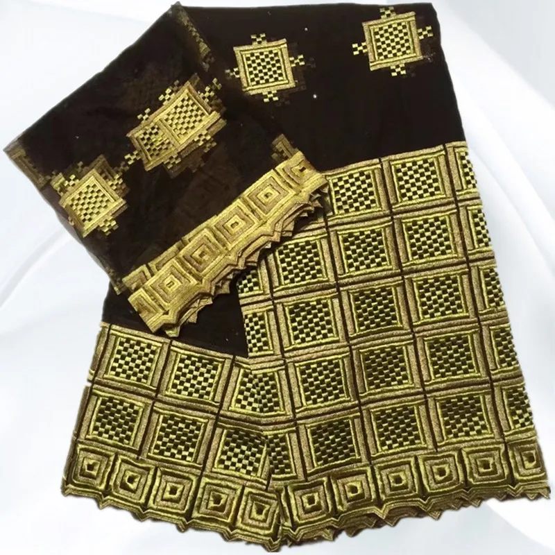 BBA32 White Gold Beautiful African Bazin Fabric 5Yards With French Lace 2 Yards Embroidery Riche For Wedding | Дом и сад